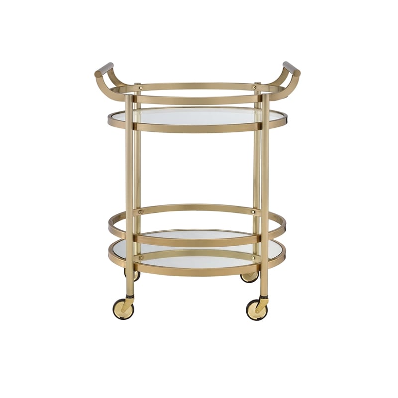 Bowery Hill Metal & Glass Serving Cart with Bottom Shelf in Brushed Bronze
