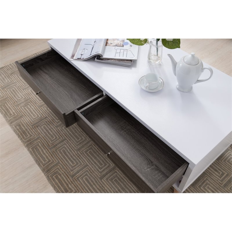 Bowery Hill Engineered Wood 2-Drawer Coffee Table in White and Dark Gray