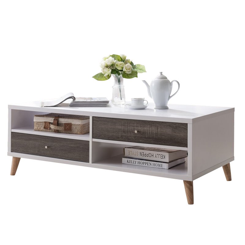 Bowery Hill Engineered Wood 2-Drawer Coffee Table in White and Dark Gray