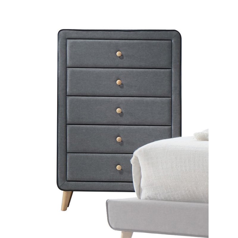 Bowery Hill 5-Drawer Wood/Fabric Bedroom Chest in Light Gray