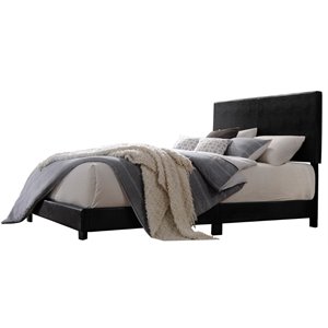 bowery hill upholstered faux leather panel bed in black