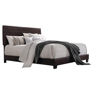 bowery hill upholstered faux leather panel bed in espresso