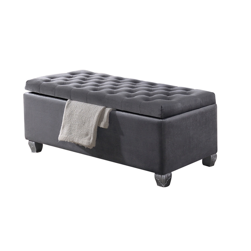 Bowery Hill Tufted Fabric Upholstered Bench with Storage in Gray
