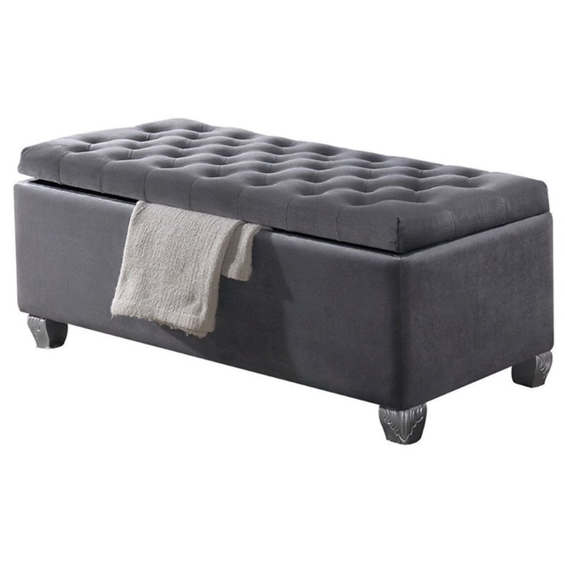 Bowery Hill Tufted Fabric Upholstered Bench with Storage in Gray