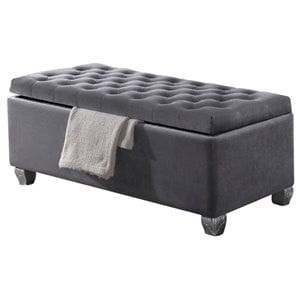 Bowery Hill Tufted Fabric Upholstered Bench with Storage in Gray
