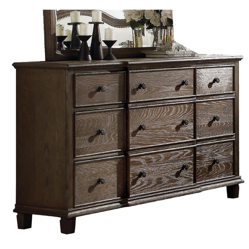 Bowery Hill 9 Drawer Dresser in Weathered Oak