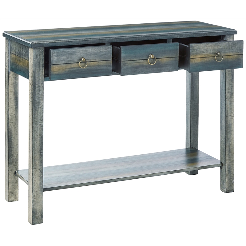 Bowery Hill Console Wood Table in Antique White Gray and Teal Gray
