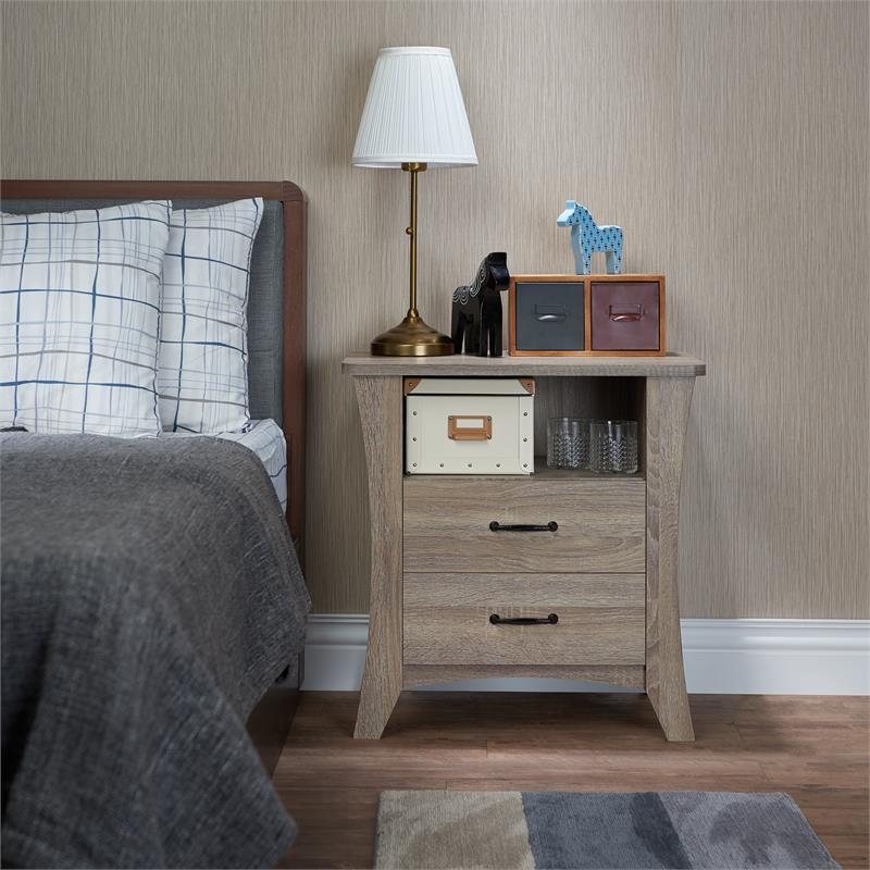 Bowery Hill 2-Drawer Farmhouse Wood Nightstand in Rustic Natural
