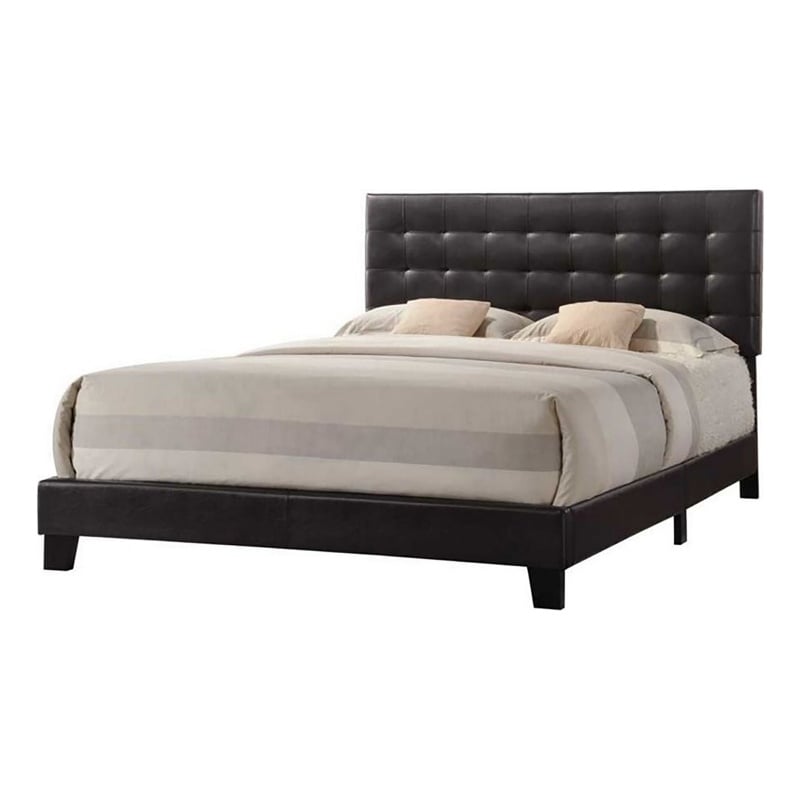 Bowery Hill Transitional Faux Leather Upholstered Queen Panel Bed in Espresso