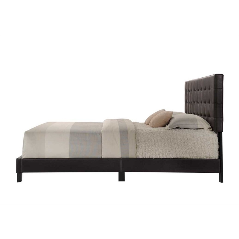 Bowery Hill Transitional Faux Leather Upholstered Queen Panel Bed in Espresso