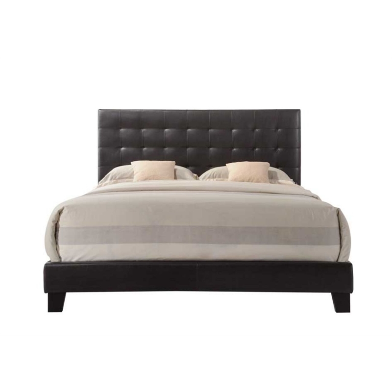 Bowery Hill Transitional Faux Leather Upholstered Queen Panel Bed in Espresso