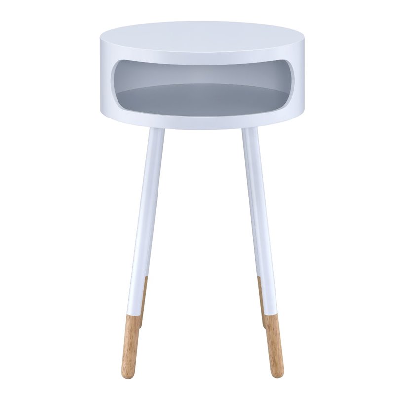 Bowery Hill Round End Table in White and Natural