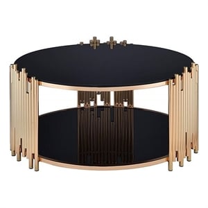 Bowery Hill Modern Round Glass Top Coffee Table in Black and Gold