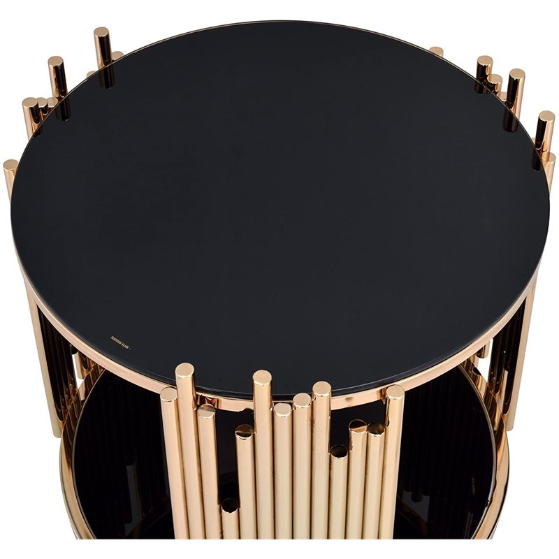 Bowery Hill Modern Round Glass Top Coffee Table in Black and Gold