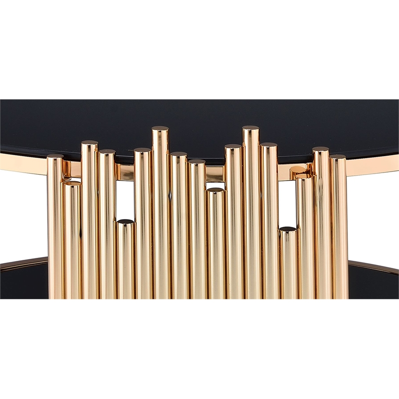 Bowery Hill Modern Round Glass Top Coffee Table in Black and Gold