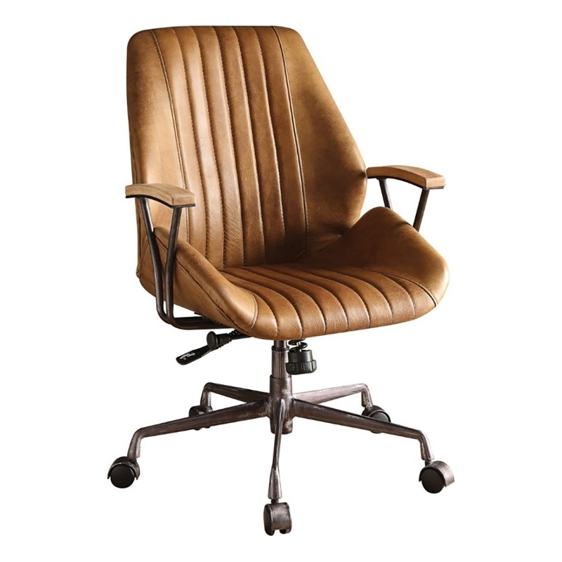 Bowery Hill Leather Adjustable and Swivel Office Chair in Coffee