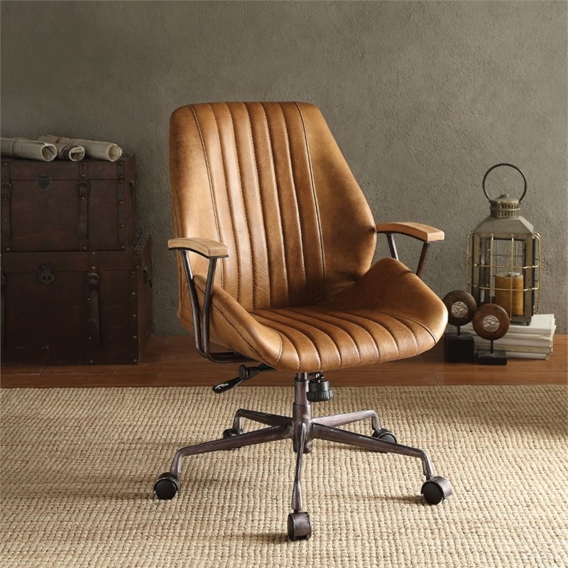 Bowery Hill Leather Adjustable and Swivel Office Chair in Coffee