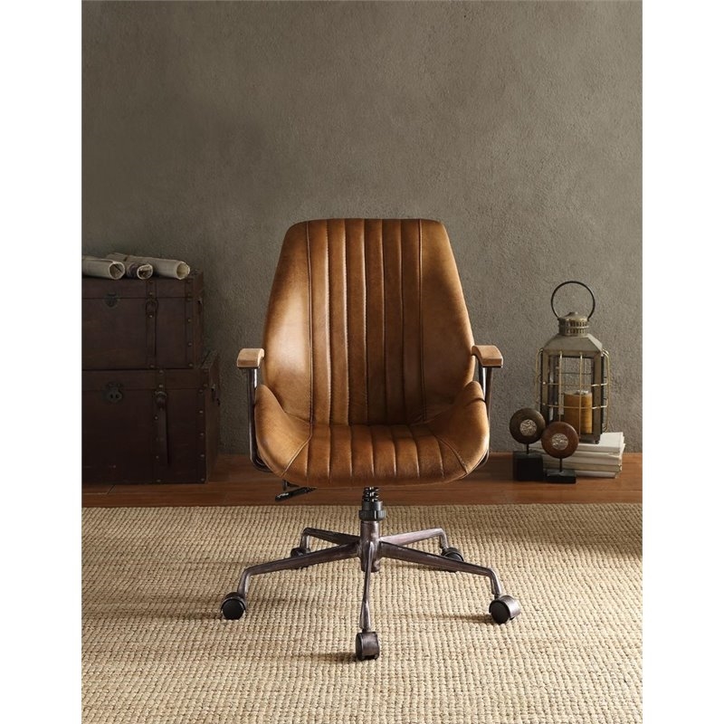 Bowery Hill Leather Adjustable and Swivel Office Chair in Coffee