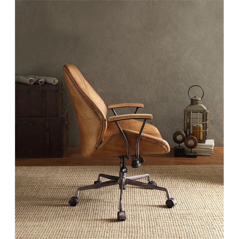Bowery Hill Leather Adjustable and Swivel Office Chair in Coffee