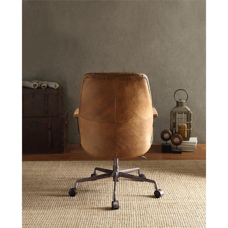 Bowery Hill Leather Adjustable and Swivel Office Chair in Coffee