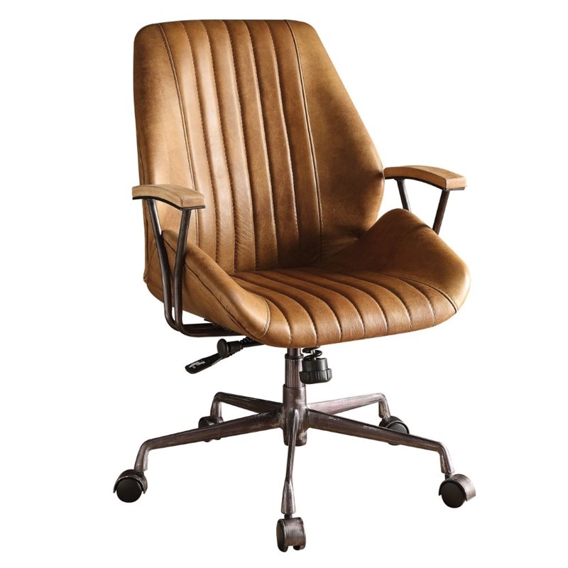 Bowery Hill Leather Swivel Office Chair In Coffee Bh 1639813
