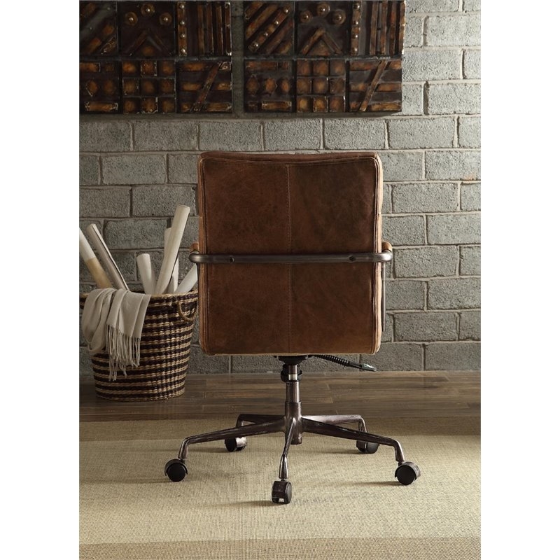 Bowery Hill Leather Swivel Office Chair with Armrests in Retro Brown