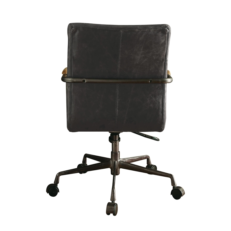 Bowery Hill Transitional Leather Swivel Office Chair in Antique Ebony Black