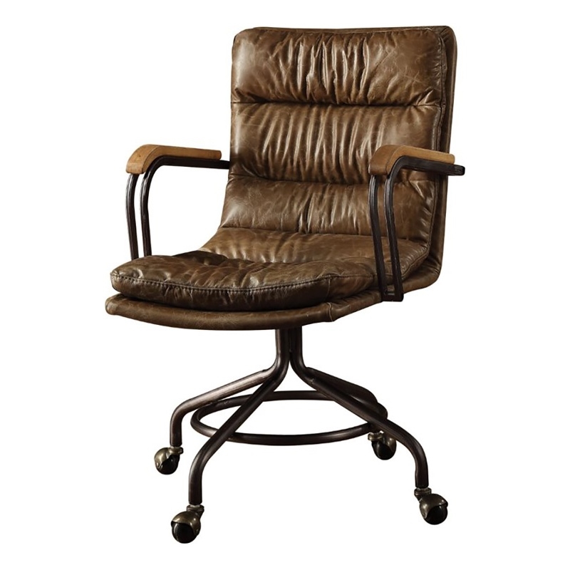 Bowery Hill Transitional Leather Swivel Office Chair in Vintage Whiskey Brown
