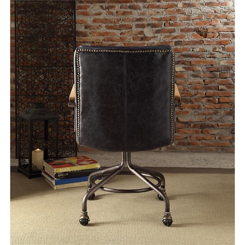 Bowery Hill Leather Swivel Office Chair in Vintage Blue