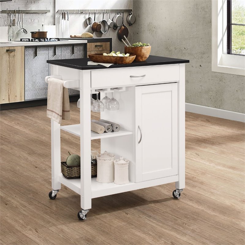 Bowery Hill 1-Drawer Contemporary Wood Kitchen Cart in Black/White