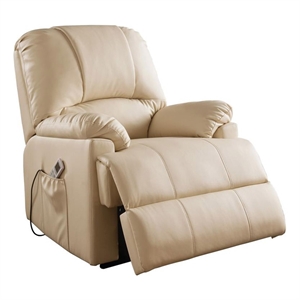 Bowery Hill Contemporary Faux Leather Power Lift and Massage Recliner in Beige