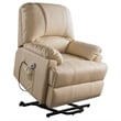 Bowery Hill Contemporary Faux Leather Power Lift and Massage Recliner in Beige