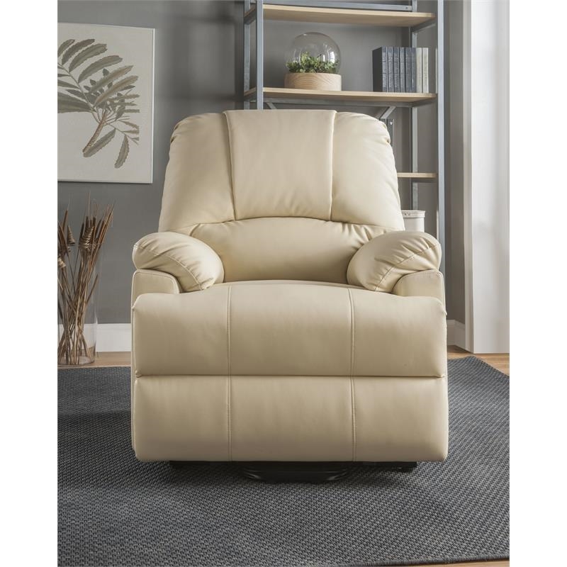 Bowery Hill Contemporary Faux Leather Power Lift and Massage Recliner in Beige