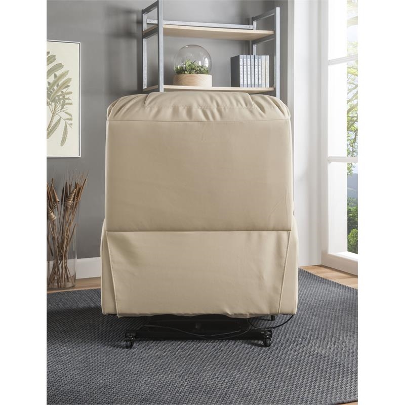 Bowery Hill Contemporary Faux Leather Power Lift and Massage Recliner in Beige