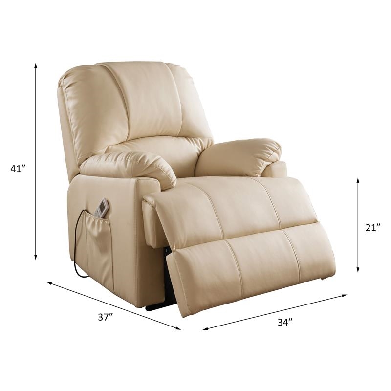 Bowery Hill Contemporary Faux Leather Power Lift and Massage Recliner in Beige
