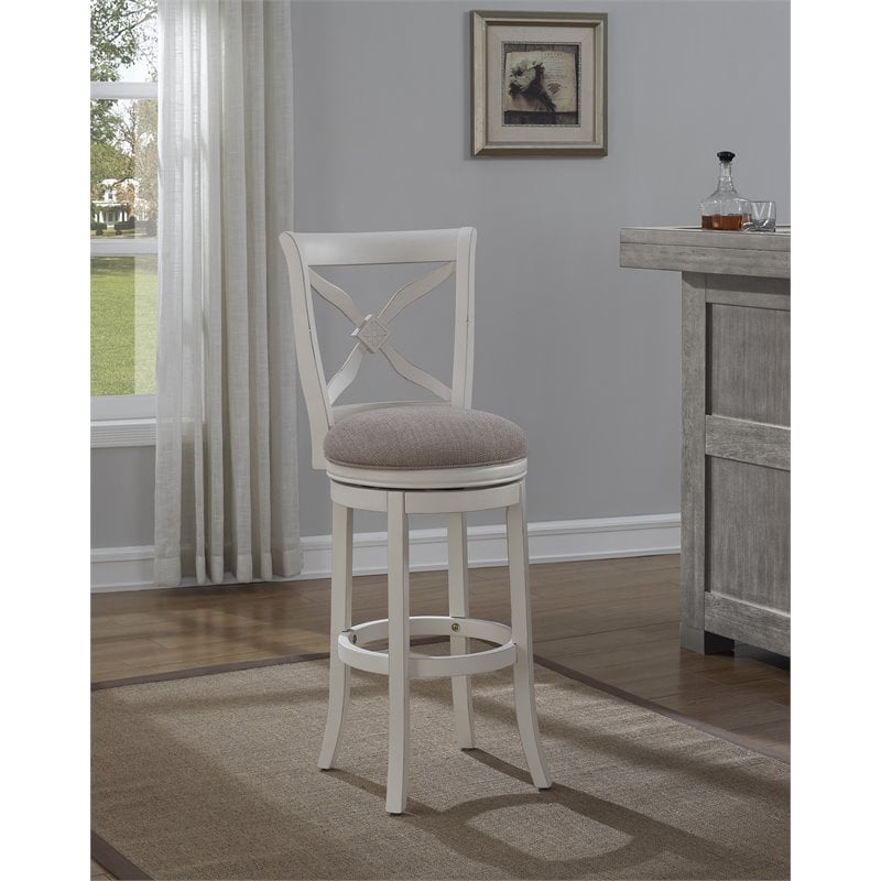 Bowery Hill Wood Bar Stool Chair in White With Rotating Round Seat & Footrest