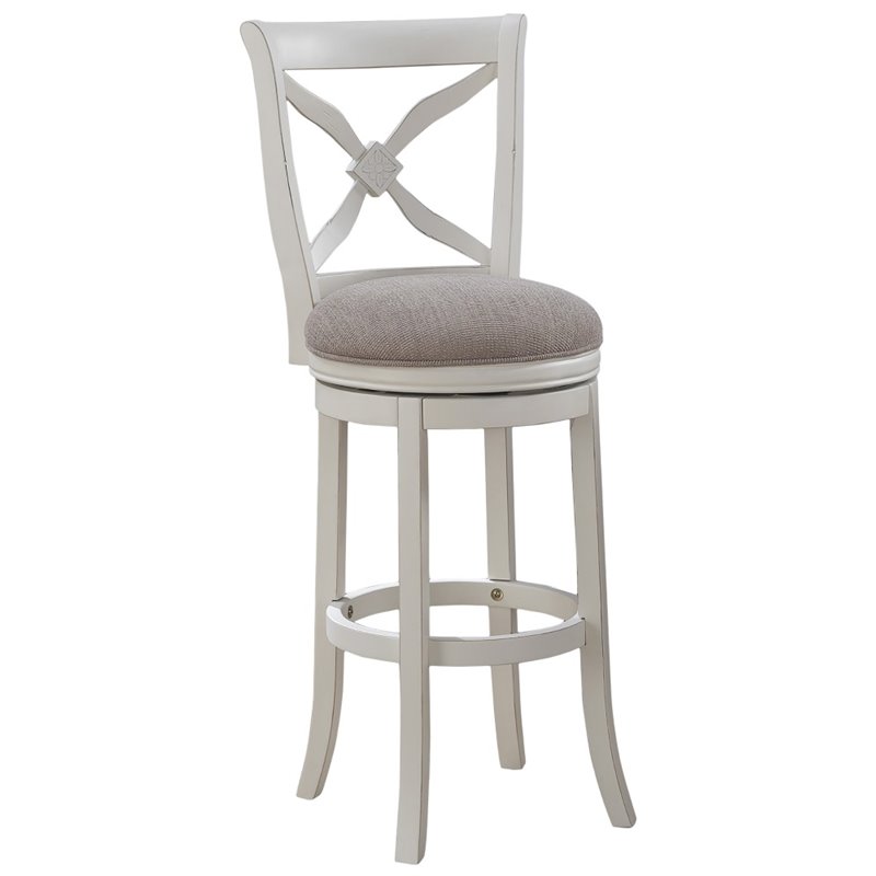 Bowery Hill Wood Bar Stool Chair in White With Rotating Round Seat & Footrest