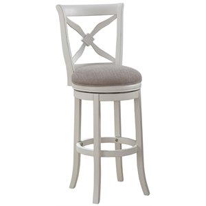 Bowery Hill 34&quot Transitional Wood/Fabric Swivel Bar Stool in Antique White