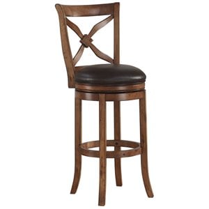 Bowery Hill 30&quot Traditional Wood/Bonded Leather Swivel Bar Stool in Light Oak