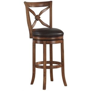 Bowery Hill 34&quot Traditional Wood/Bonded Leather Swivel Bar Stool in Light Oak