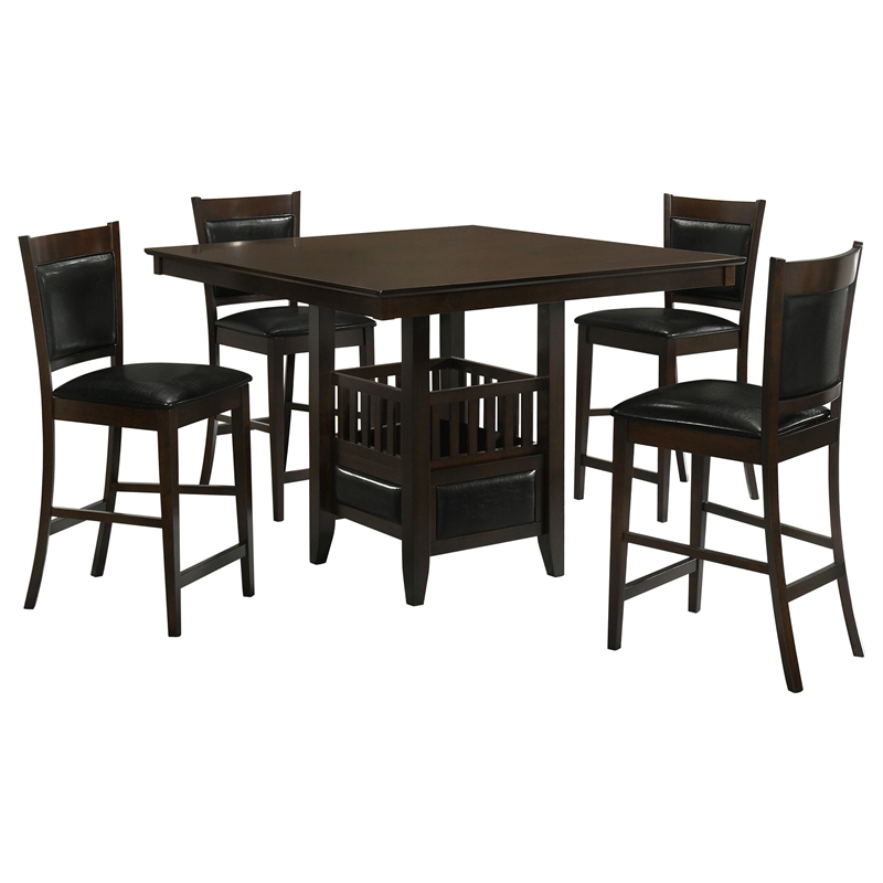 Bowery Hill Faux Leather Black 5 Piece Counter Height Dining Set Square 47