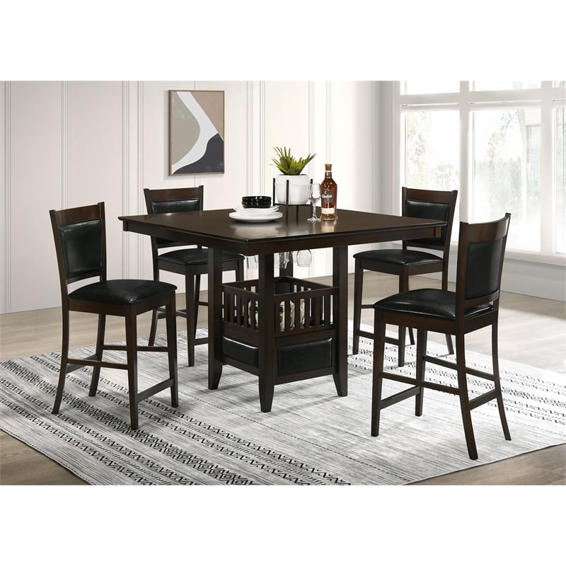 Bowery Hill Faux Leather Black 5 Piece Counter Height Dining Set Square 47