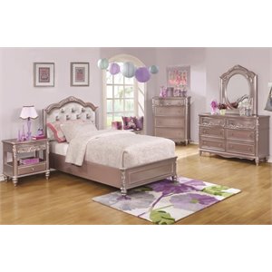 bowery hill 5 piece tufted twin bedroom set in metallic lilac