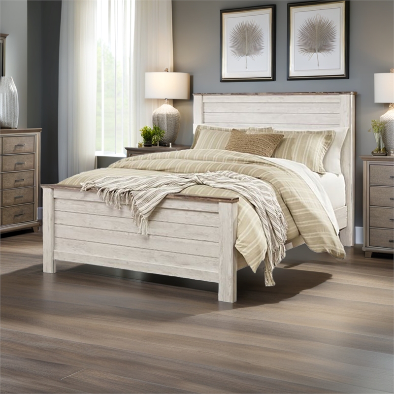 Bowery Hill Queen Size Panel Bed in Wood in White - Easy Assembly