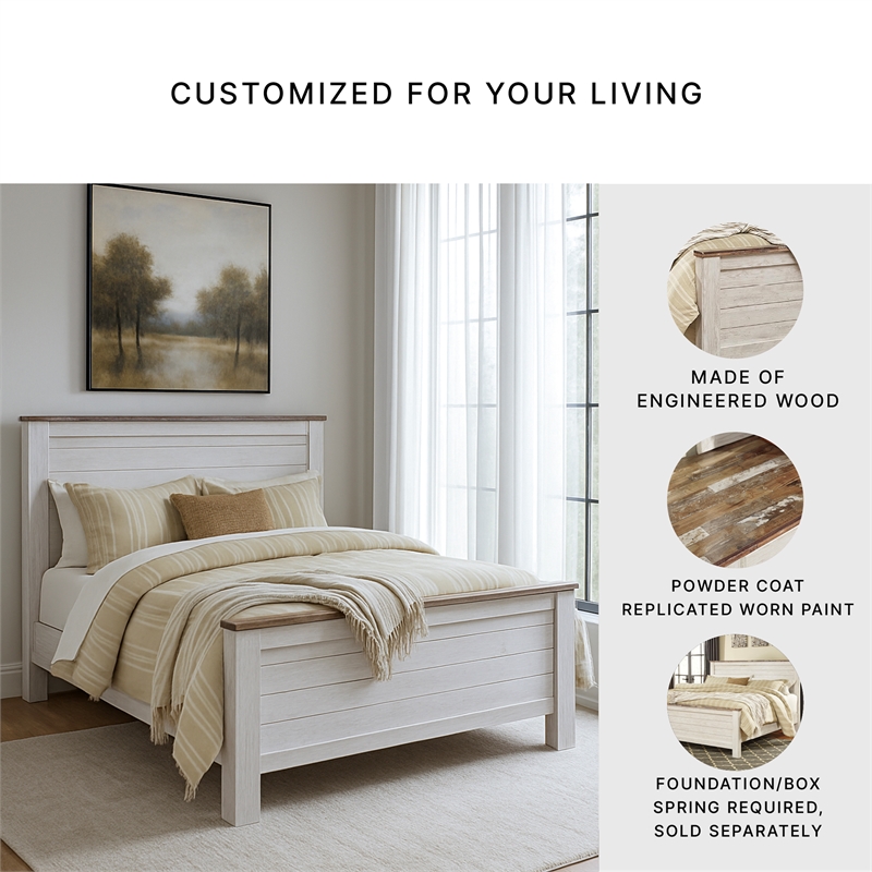 Bowery Hill Queen Size Panel Bed in Wood in White - Easy Assembly