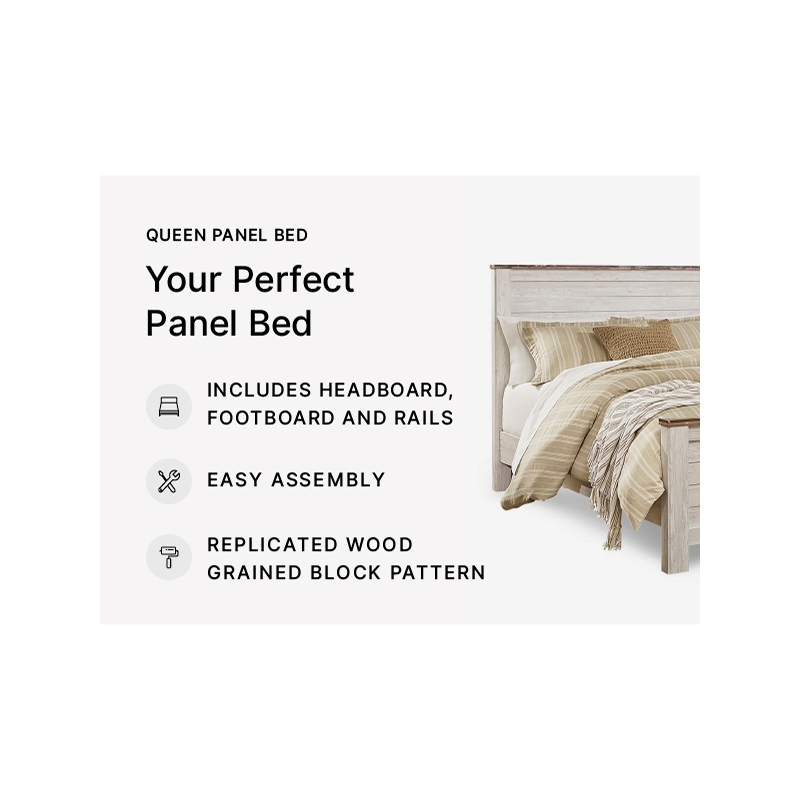 Bowery Hill Queen Size Panel Bed in Wood in White - Easy Assembly