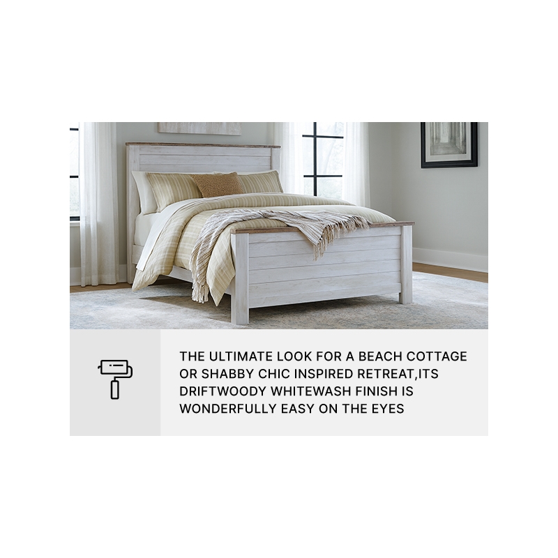 Bowery Hill Queen Size Panel Bed in Wood in White - Easy Assembly