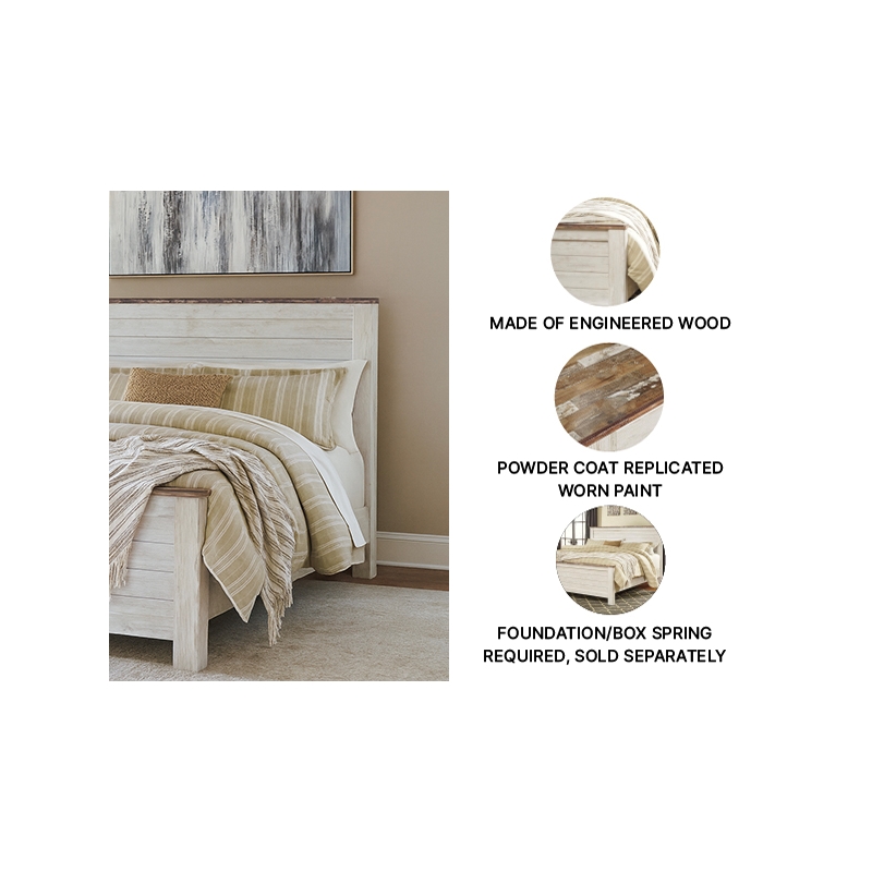 Bowery Hill Queen Size Panel Bed in Wood in White - Easy Assembly