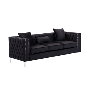 bowery hill contemporary velvet button tufted sofa