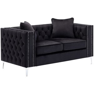 bowery hill contemporary velvet button tufted loveseat